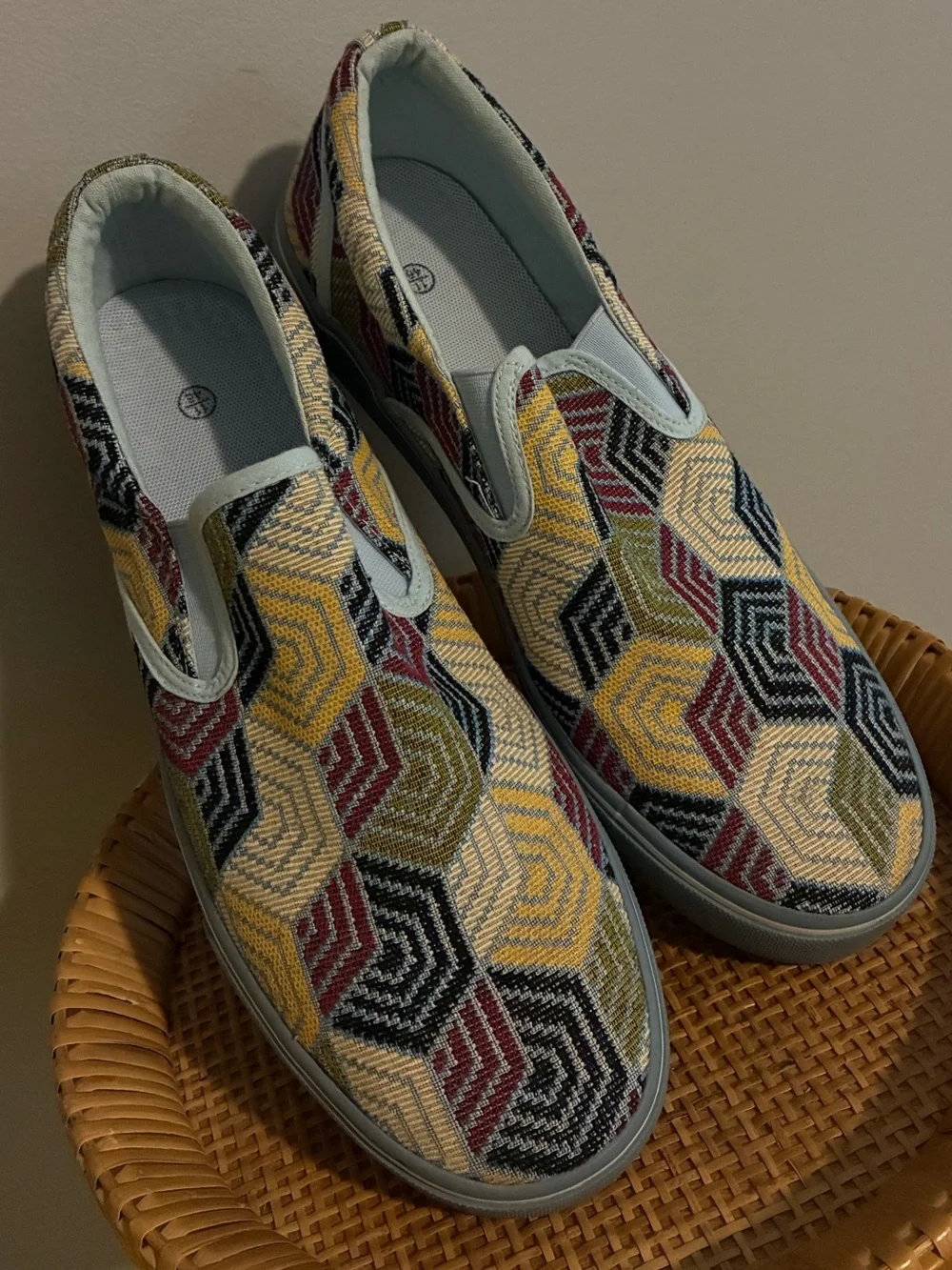 Geometric Slip-On Sneakers in Mustard, Olive, Black & Burgundy